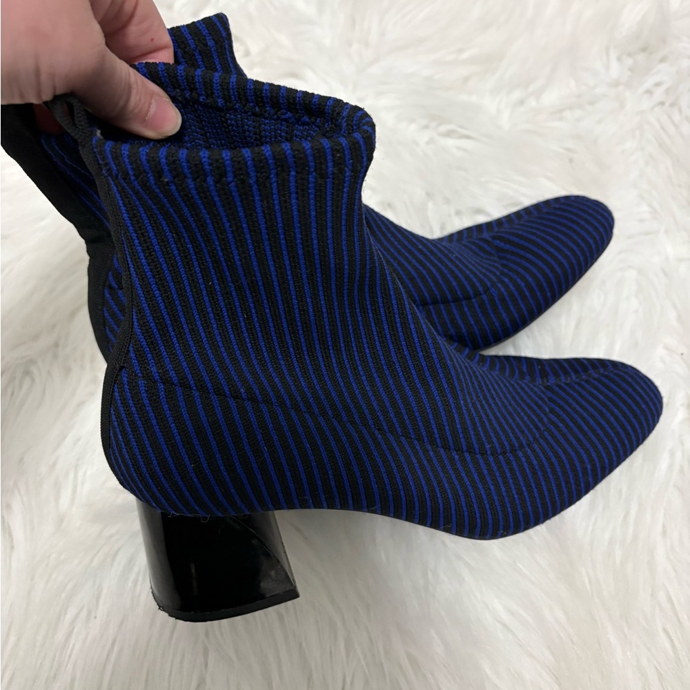 Zara Trafaluc Blue and Black Striped Knit Sock Ankle Boots Size EU 38